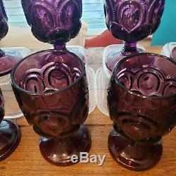 8 Amethyst Moon And Star Wright Wine Glass Goblets Vintage Free shipping