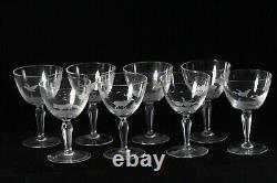 8 Antique Moser Rowland Ward Engraved Crystal Wine Glasses 5 High