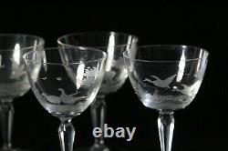 8 Antique Moser Rowland Ward Engraved Crystal Wine Glasses 5 High