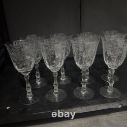 8 Beautiful Vintage Cambridge Glass Rose Point Stemmed Wine Glasses