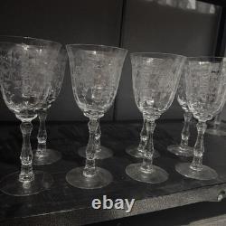 8 Beautiful Vintage Cambridge Glass Rose Point Stemmed Wine Glasses