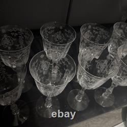 8 Beautiful Vintage Cambridge Glass Rose Point Stemmed Wine Glasses