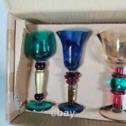 8 Bombay Murano Goblet Martini Shot Glass Handmade NEW VTG ORG Box Rainbow Blown