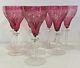 8 Exquisite Antique Crystal Cranberry Glass Cut To Clear Wine Goblets 8-1/4 Tall