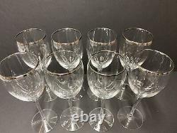 8 Lenox Platinum Trim Crystal Ariel Wine Stem Clear Goblet 7 5/8 Retired Silver