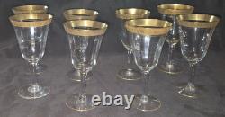 8 PCs 1930 Tiffin Franciscan Rambler Rose Wine Water Glass 24K Gold Encrusted