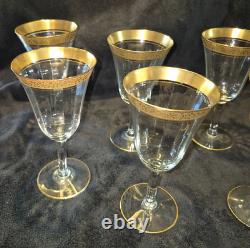 8 PCs 1930 Tiffin Franciscan Rambler Rose Wine Water Glass 24K Gold Encrusted