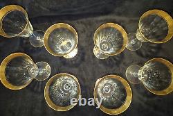 8 PCs 1930 Tiffin Franciscan Rambler Rose Wine Water Glass 24K Gold Encrusted
