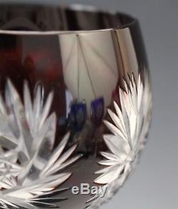 8 Pc Vintage Cut to Clear Cobalt Blue Rainbow Czech Glass Stemmed Wine Glasses