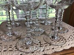 8 RARE Stunning Vintage Rock Sharpe Crystal Baden 10 Oz Water Wine Glasses