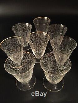 8 Rare Vintage Etched Glass French Baccarat Michelangelo Cordial Wine Glasses