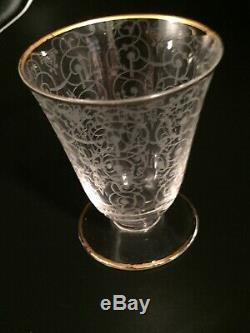 8 Rare Vintage Etched Glass French Baccarat Michelangelo Cordial Wine Glasses