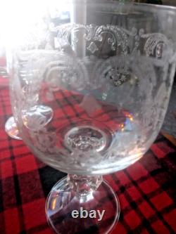 8 Set Bohemia Crystal Etched Wine Glasses Cascade Faceted Knob Stem Imp. Assoc