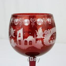 8 VTG Ruby Cut to Clear Wine Glasses Goblets Czech Bohemian Egermann Castle 6.5