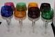 8 Vintage AJKA Bohemian Traube Multi-colored Cased Cut to Clear Wine Goblets-8H