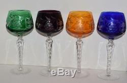 8 Vintage AJKA Bohemian Traube Multi-colored Cased Cut to Clear Wine Goblets-8H