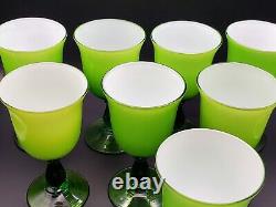 (8) Vintage Carlo Moretti MCM Green & White Cased Wine- Cocktail Glasses