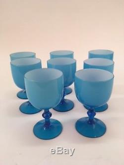 8 Vintage Carlo Moretti Wine Goblets Cased Glass Hollywood Regency Baby Blue