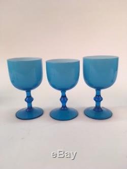 8 Vintage Carlo Moretti Wine Goblets Cased Glass Hollywood Regency Baby Blue
