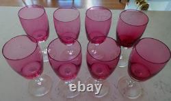 8 Vintage Cranberry Crystal Gorham Rose mist Wine glasses 7