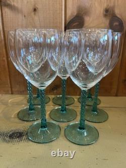 8 Vintage Crystal D'arques Angelique Twist Stem Aqua 8 Wine Glasses Free Ship