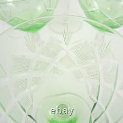 8 Vintage Danish Lyngby Crystal Cut White Wine Green Glasses Vienna Antique