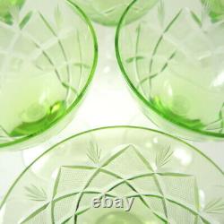 8 Vintage Danish Lyngby Crystal Cut White Wine Green Glasses Vienna Antique