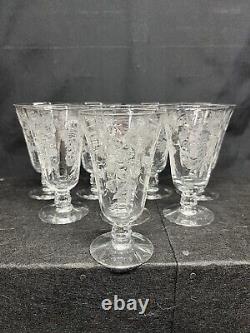 (8) Vintage Fostoria Heather Clear Etched 5 Stemmed Wine Glasses SEE PICTURES