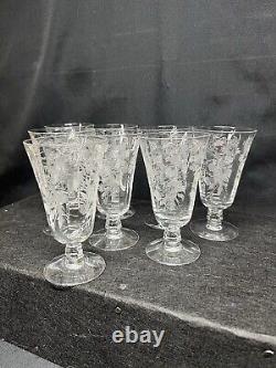 (8) Vintage Fostoria Heather Clear Etched 5 Stemmed Wine Glasses SEE PICTURES