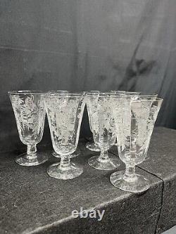 (8) Vintage Fostoria Heather Clear Etched 5 Stemmed Wine Glasses SEE PICTURES