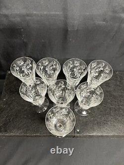 (8) Vintage Fostoria Heather Clear Etched 5 Stemmed Wine Glasses SEE PICTURES