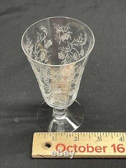 (8) Vintage Fostoria Heather Clear Etched 5 Stemmed Wine Glasses SEE PICTURES