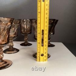 8 Vintage Fostoria Jamestown Brown/Smokey Wine Glasses 4 3/8 READ