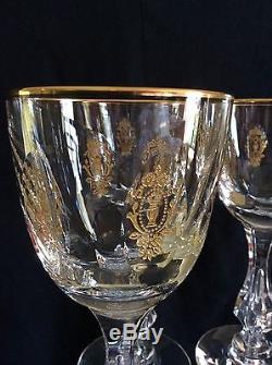 8 Vintage GOLD ENCRUSTED TIFFIN PALAIS VERSAILLES Cut Crystal WINE Glasses
