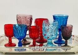 8 Vintage Goblets BOHO Mix Multi-Color Wine Water Glasses Fenton LE Smith Wright