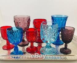 8 Vintage Goblets BOHO Mix Multi-Color Wine Water Glasses Fenton LE Smith Wright