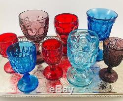 8 Vintage Goblets BOHO Mix Multi-Color Wine Water Glasses Fenton LE Smith Wright