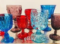 8 Vintage Goblets BOHO Mix Multi-Color Wine Water Glasses Fenton LE Smith Wright