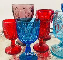 8 Vintage Goblets BOHO Mix Multi-Color Wine Water Glasses Fenton LE Smith Wright