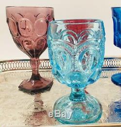 8 Vintage Goblets BOHO Mix Multi-Color Wine Water Glasses Fenton LE Smith Wright