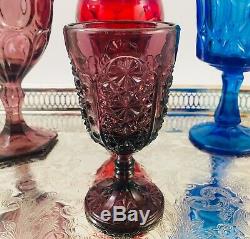 8 Vintage Goblets BOHO Mix Multi-Color Wine Water Glasses Fenton LE Smith Wright