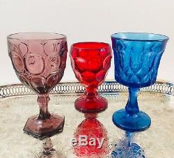 8 Vintage Goblets BOHO Mix Multi-Color Wine Water Glasses Fenton LE Smith Wright