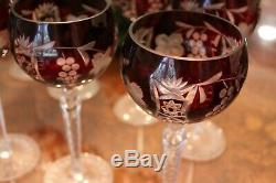 8 Vintage Handmade Glass Crystal Cased Cut-To-Clear Wine Glasses
