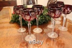 8 Vintage Handmade Glass Crystal Cased Cut-To-Clear Wine Glasses