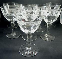 8 Vintage Holmegaard Crystal Cut & Etched Ejby Red Wine Glasses Jacob Bang 1937