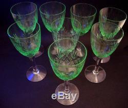8 Vintage Holmegaard Kastrup Cut Crystal Else White Wine Glasses Uranium UV Glow