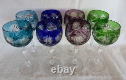8 Vintage Kusak colored Crystal Wine Glass Barware Berlin style. Free Shipping