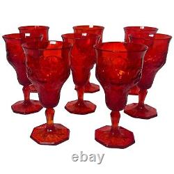 8 Vintage McKee Depression Glass Rock Crystal Ruby Red Small Wine Glasses 1929