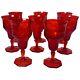 8 Vintage McKee Depression Glass Rock Crystal Ruby Red Small Wine Glasses 1929