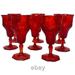 8 Vintage McKee Depression Glass Rock Crystal Ruby Red Small Wine Glasses 1929